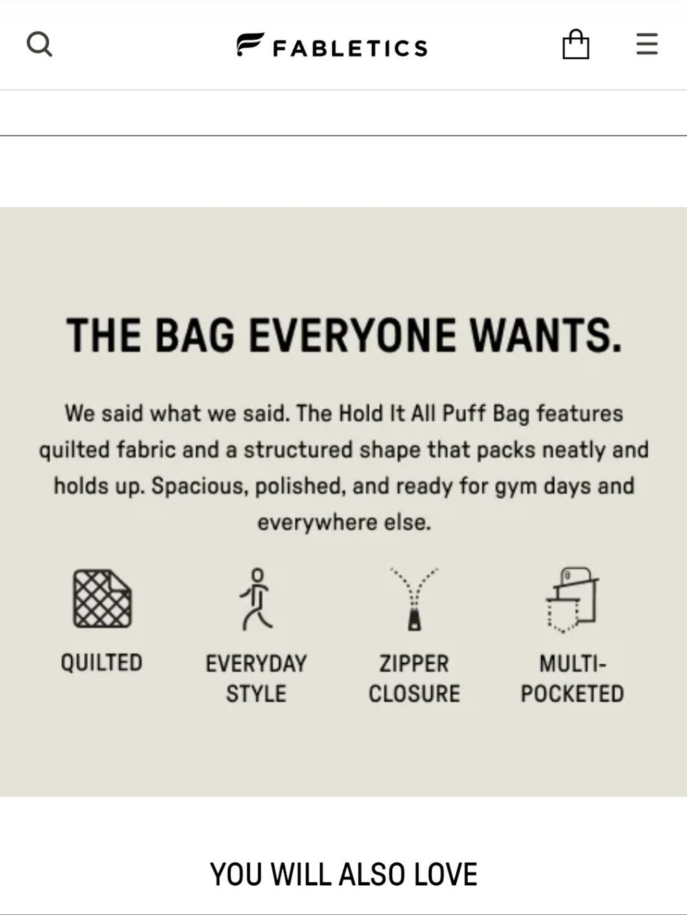 Fabletics New In bag - Black Quilted Shoulder Bag - Stylish Puffer Tote - Picture 6 of 6